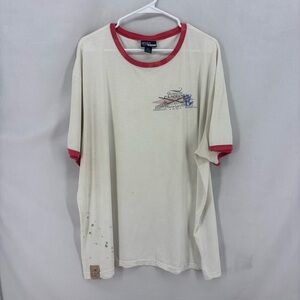 Rare Vintage Polo Ralph Lauren Ringer Tee Canoeing Graphic Paint Splatter XXL